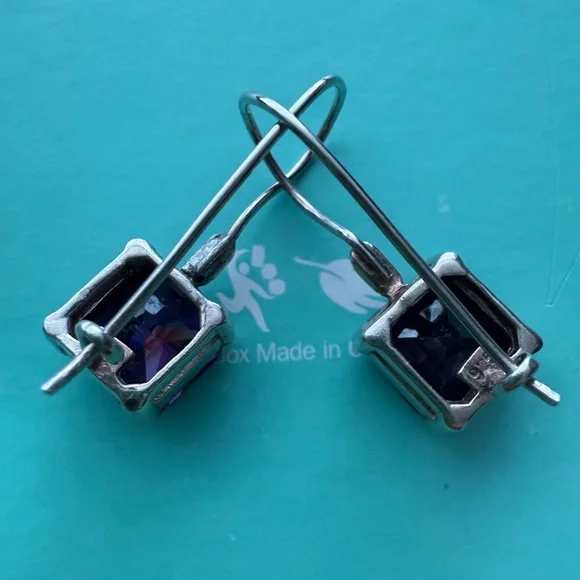 925 Silver Amethyst Square Drop Earrings - Picture 8 of 11